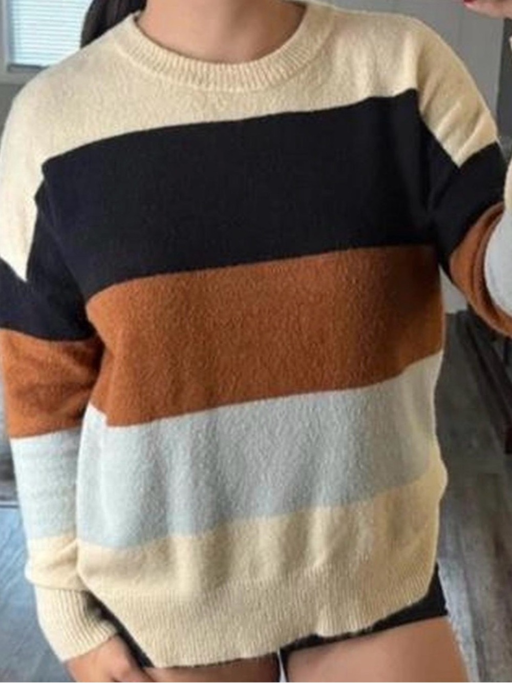 Sew In Love Striped Crewneck Sweater in Black, Brown, Cream, Light Gray